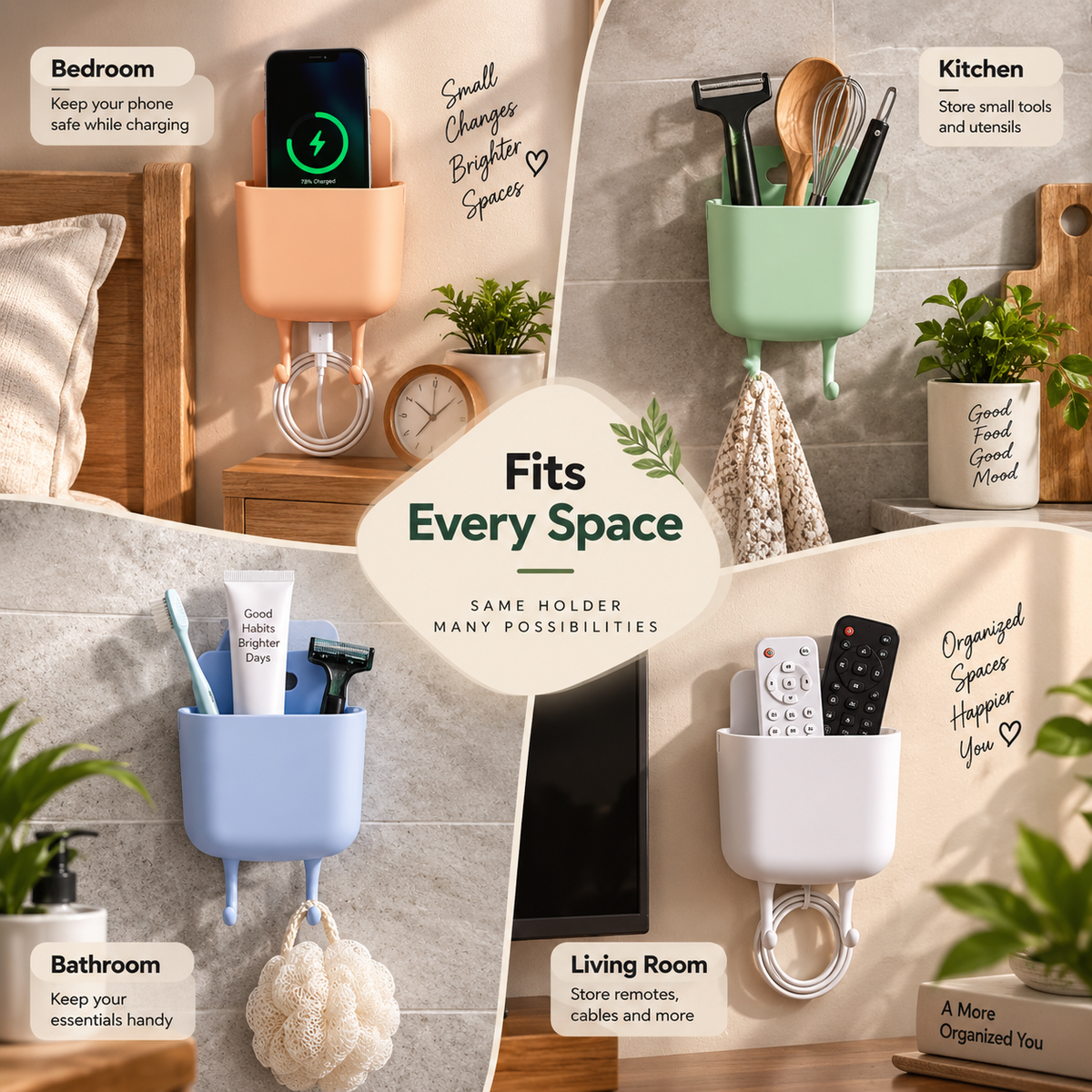 Wall-Mounted Mobile Charging Holder – 4 Pc Set